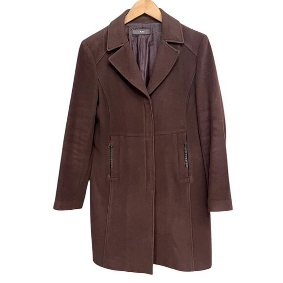 TUMI Wool Cashmere Coat with Leather Trim Zip Front Women's Size 8 - Picture 1 of 15